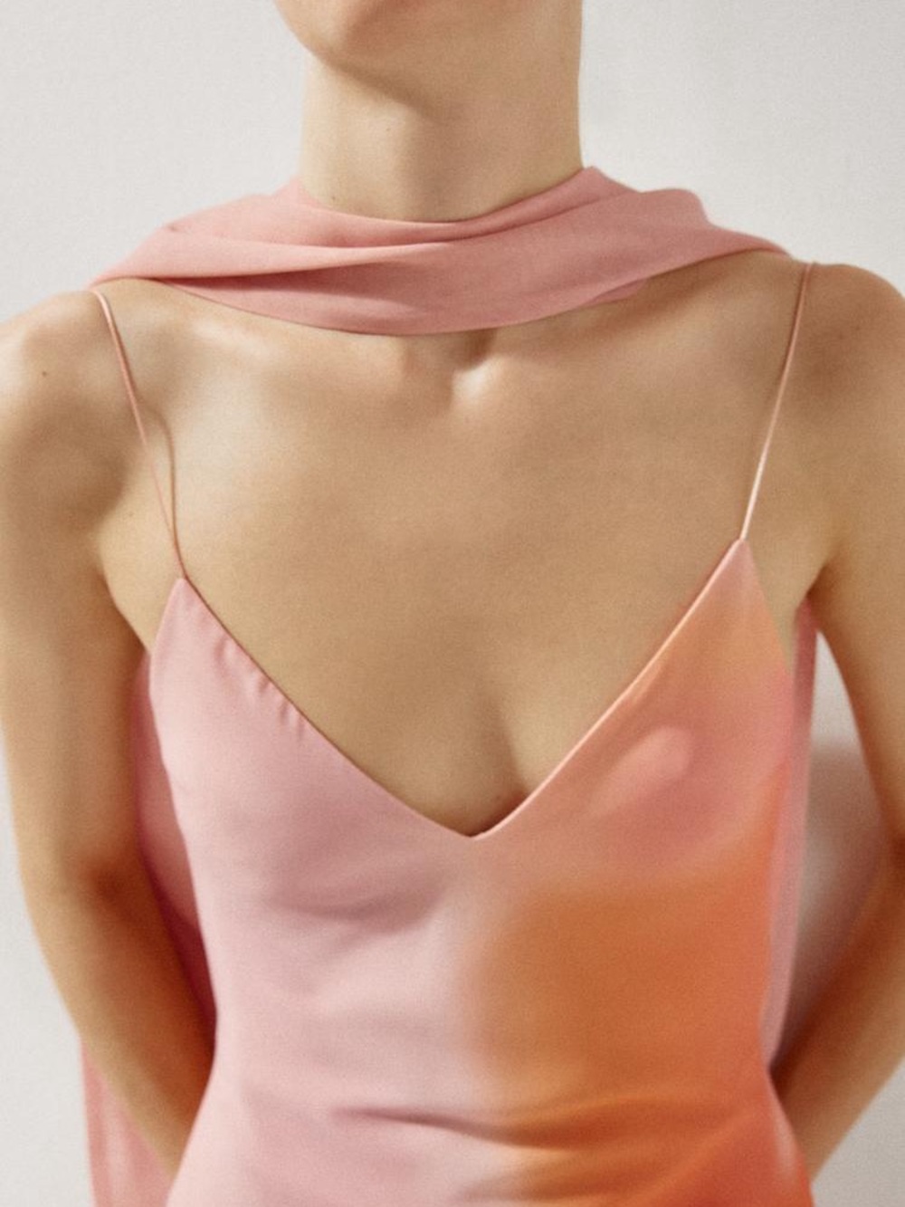 Zara Pink Satin Slip Dress with Scarf Detail